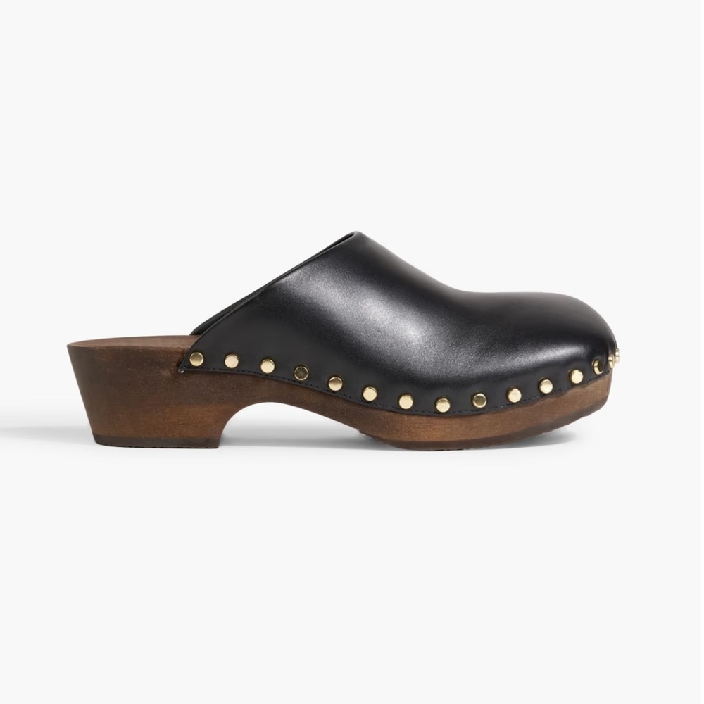 KHAITE LUCCA STUDDED BLACK LEATHER CLOGS - size 39.5